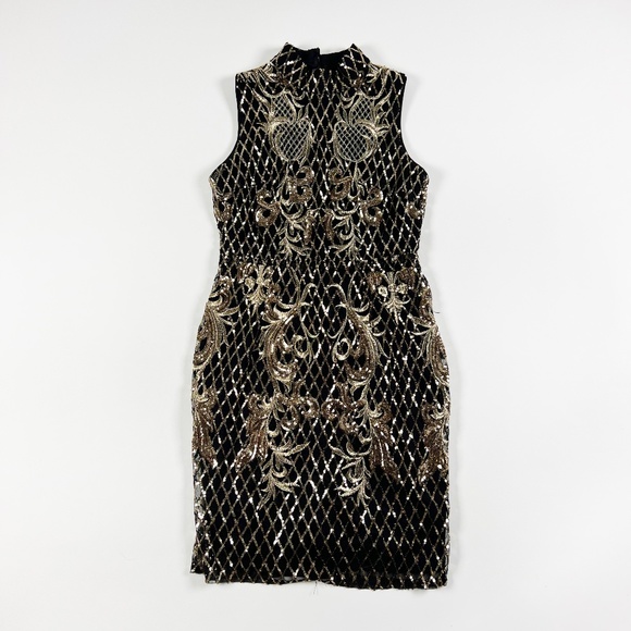 Lulu's Dresses New Lulus Marquee Dreams Black Gold Sequin